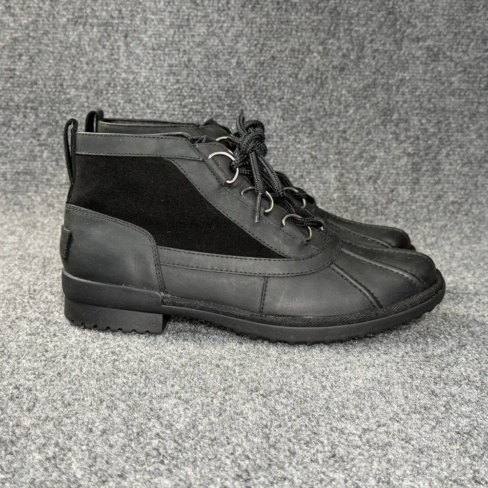 UGG Heather Boots Women's 9 Black‎ Leather Suede Waterproof Short Ankle Booties